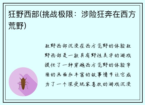 狂野西部(挑战极限：涉险狂奔在西方荒野)